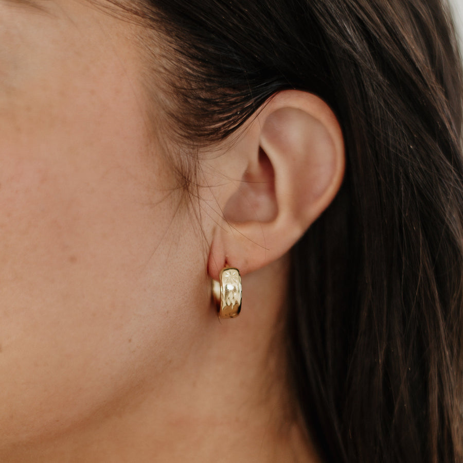 Lowell Gold Hoops – Engraved 18k Gold-Filled Earrings | Truly Blessed Jewels - Truly Blessed Jewels