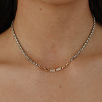 Atlantic Mixed Metal CZ Necklace – Antique Silver & Gold Filled