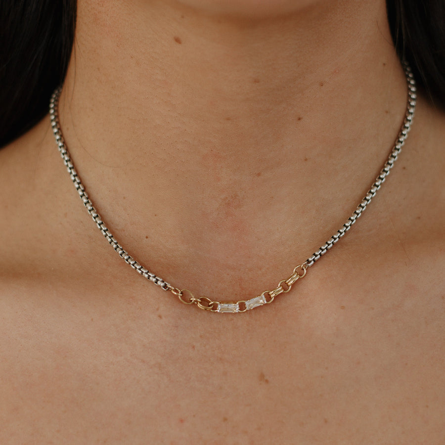 Atlantic Mixed Metal CZ Necklace – Antique Silver & Gold Filled | Truly Blessed Jewels - Truly Blessed Jewels