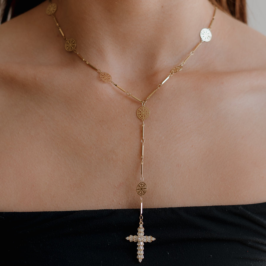 Marisol CZ Cross Drop Necklace – Y Drop Gold Necklace | Truly Blessed Jewels - Truly Blessed Jewels