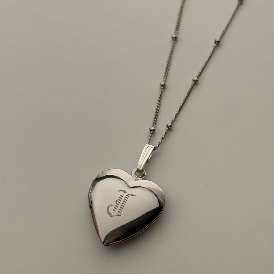 Silver Engraved Simple Locket Necklace