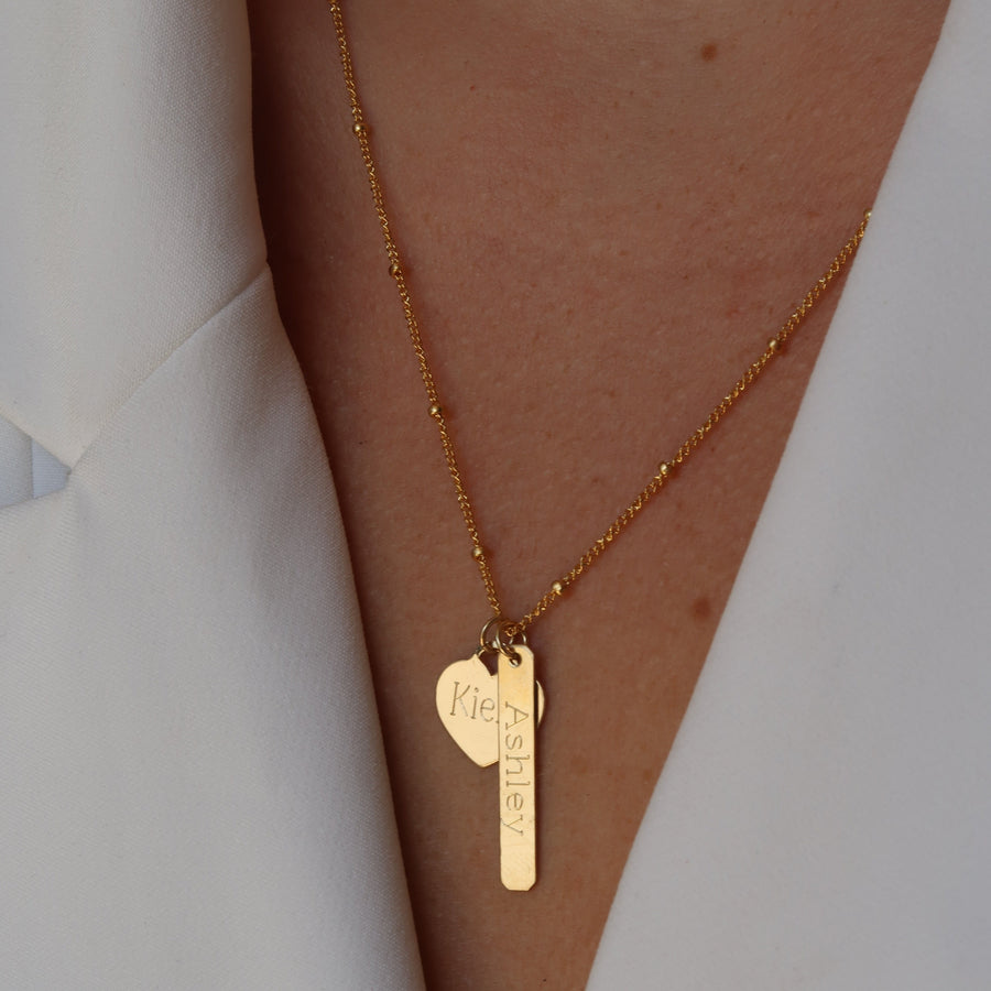  Truly Blessed Jewels - Gold Engraved Heart and Bar Necklace