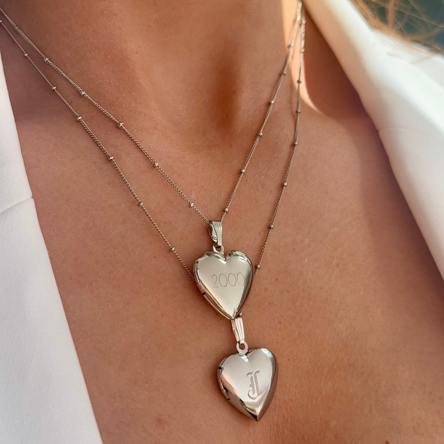 Silver Engraved Simple Locket Necklace