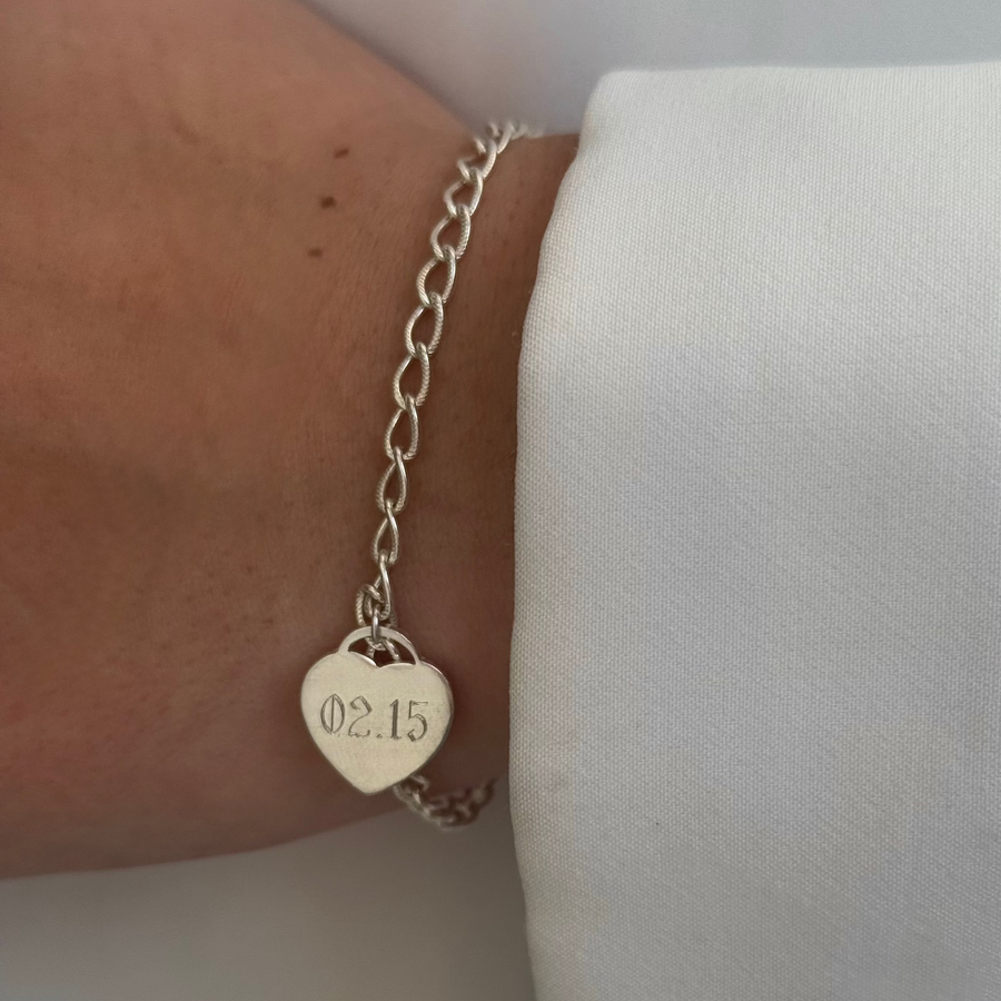 Silver Engraved Heart Bracelet