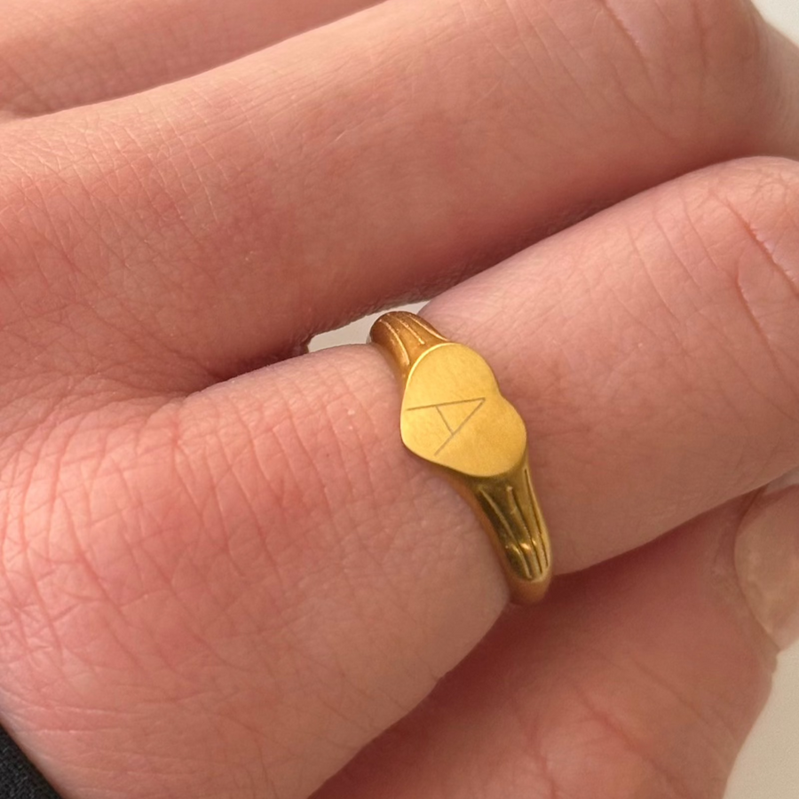 Gold Engraved Signet Heart Ring