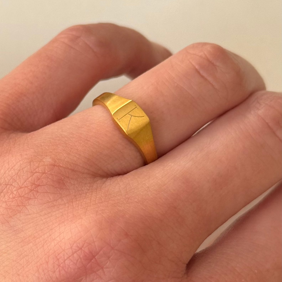 Gold Engraved Square Signet Ring