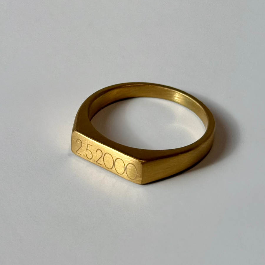 Gold Engraved Bar Signet Ring