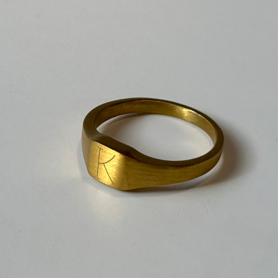 Gold Engraved Square Signet Ring