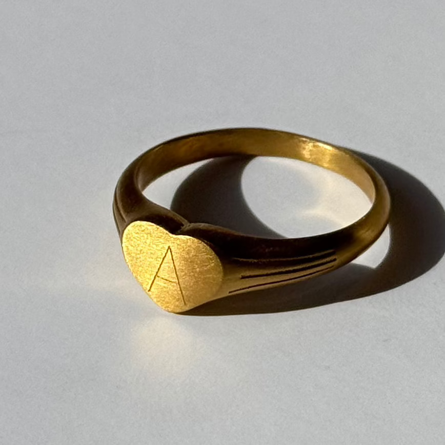 Gold Engraved Signet Heart Ring