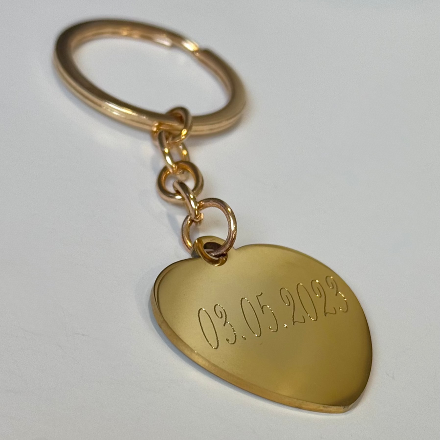 Gold Engraved Heart Keychain