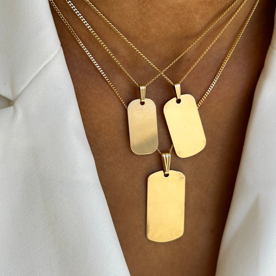 Engraved gold dog tag necklace discount