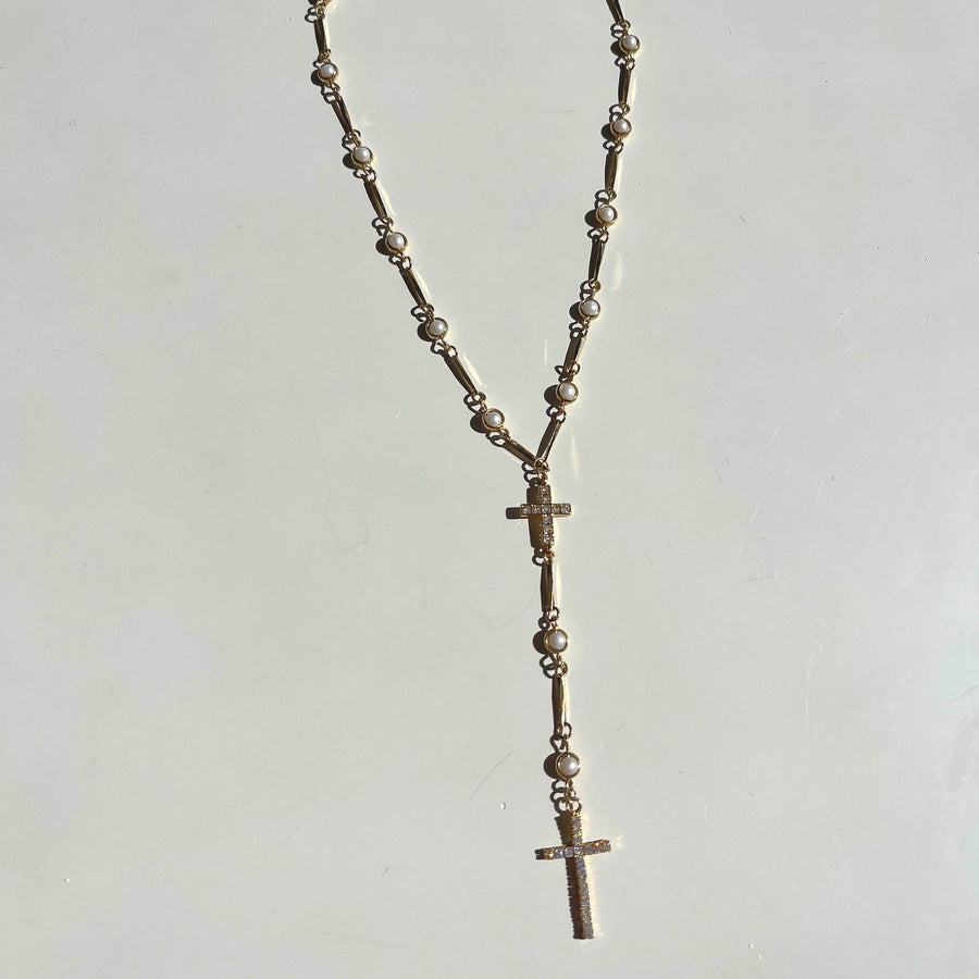 Perla Double Cross Drop Necklace - Truly Blessed Jewels