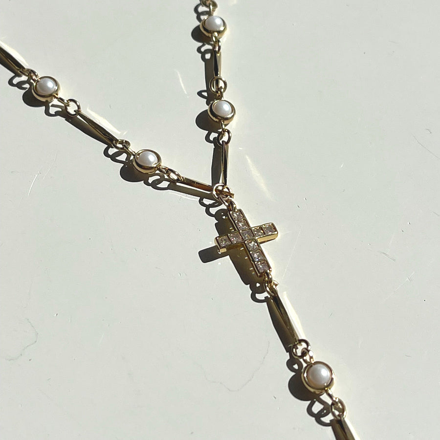 Perla Double Cross Drop Necklace - Truly Blessed Jewels