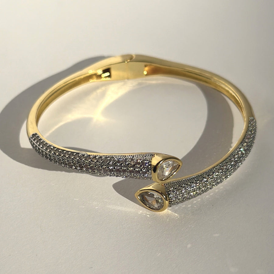 Frontier CZ Cuff Bracelet - Gold Adjustable Bangle by Truly Blessed Jewels