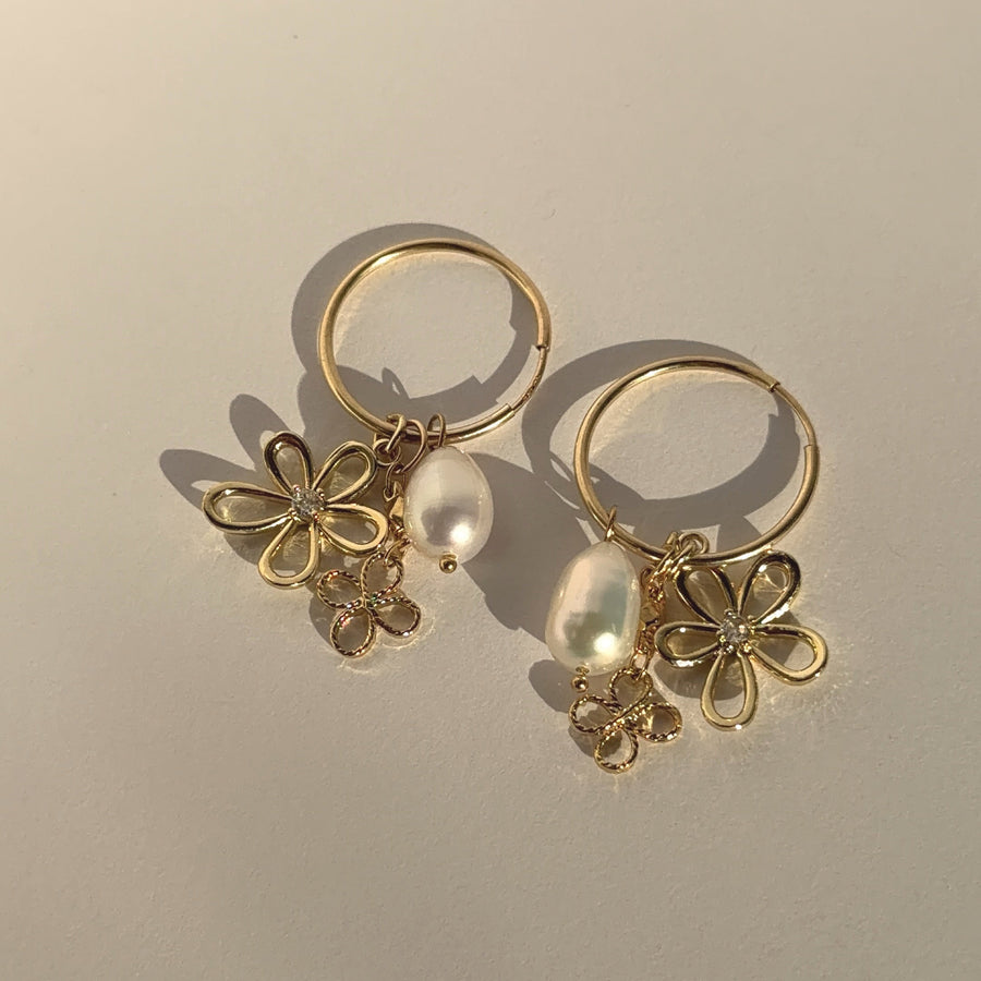 Pacifica Dangle Hoop Earrings – Gold-Filled Floral & Pearl Charms | Truly Blessed Jewels - Truly Blessed Jewels