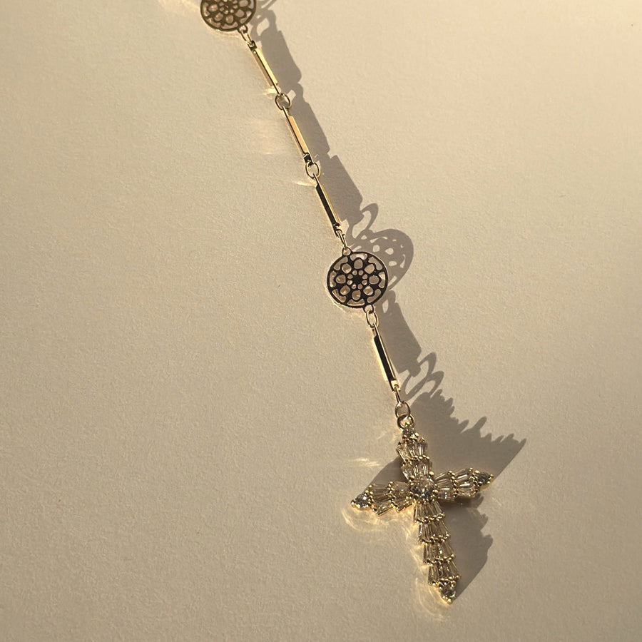 Marisol CZ Cross Drop Necklace – Y Drop Gold Necklace | Truly Blessed Jewels - Truly Blessed Jewels