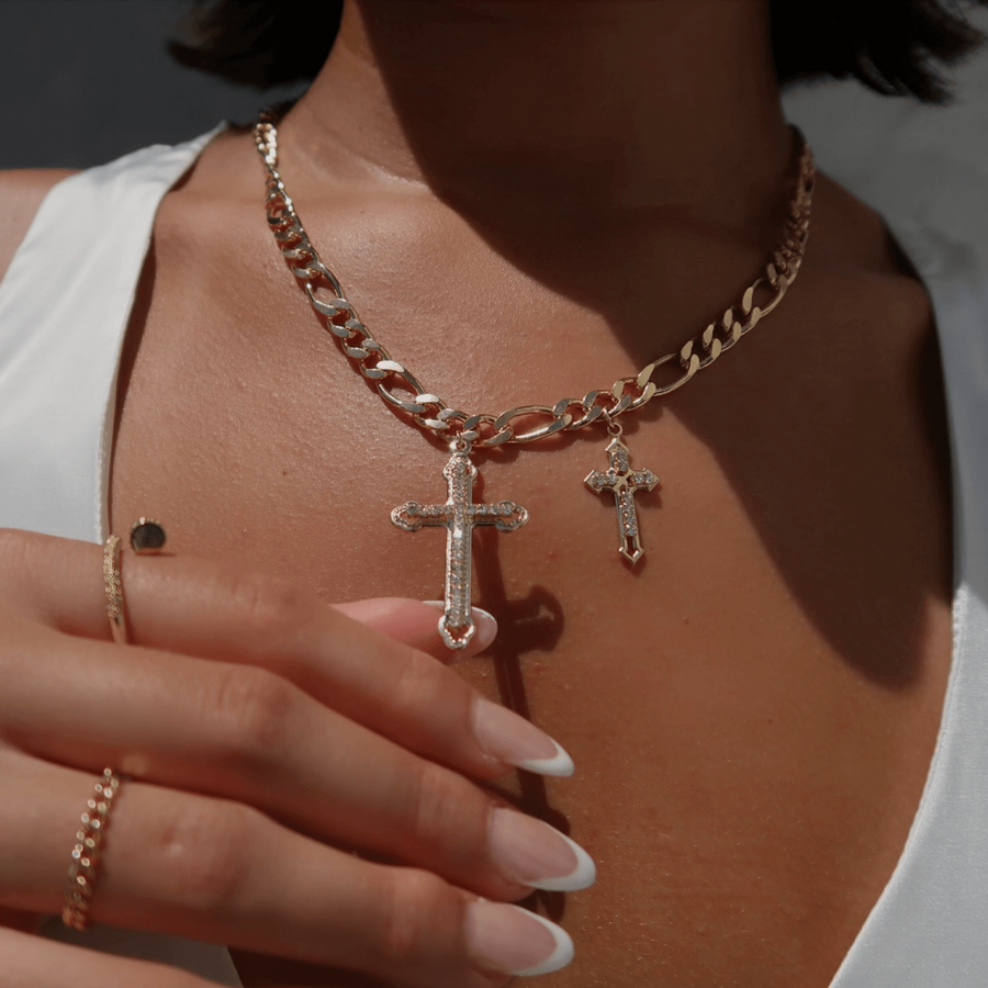 Buy Layered Cross Necklace With Specialty Chain, Double Chain Cross Necklace  in Yellow Gold, Sterling Silver or Rose Gold, Kid or Adult. Online in India  - Etsy